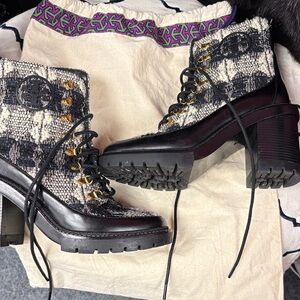 Tory Burch Black and White Lace Up Boots